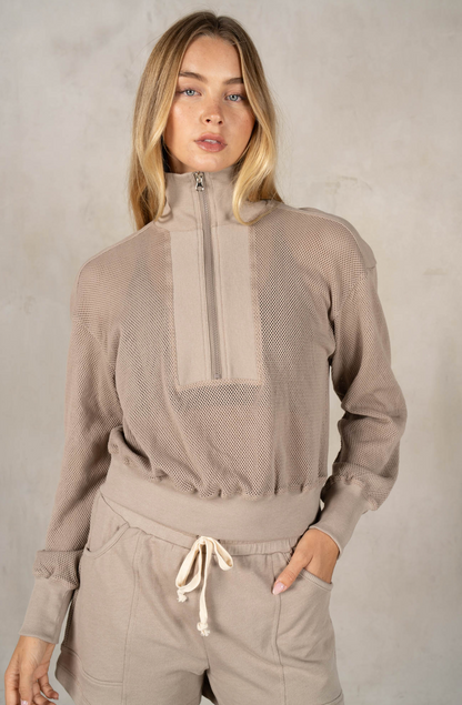 LA BIZ MONICA MESH HALF ZIP SWEATSHIRT