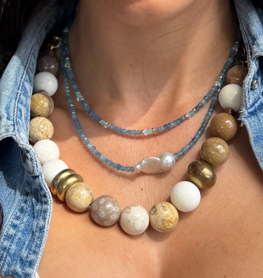 RACHEL NATHAN SANTA MARIA AQUAMARINE & AMAZONITE NECKLACE