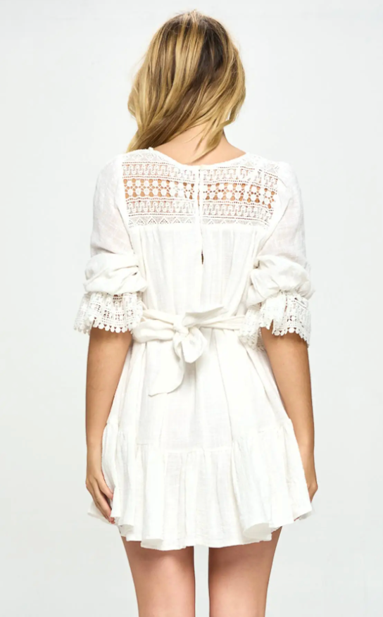 SAINTS & SECRETS CROCHET MINI DRESS