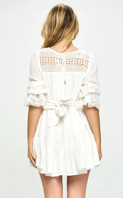SAINTS & SECRETS CROCHET MINI DRESS