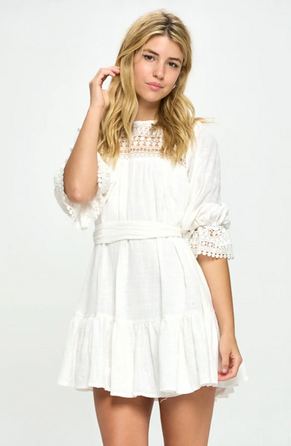 SAINTS & SECRETS CROCHET MINI DRESS