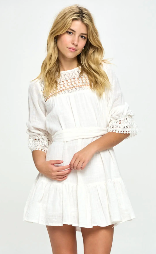 SAINTS & SECRETS CROCHET MINI DRESS