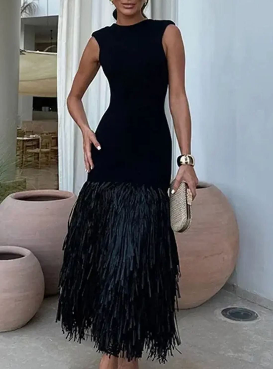 MCCOLIN FAYE FRINGE MIDI DRESS