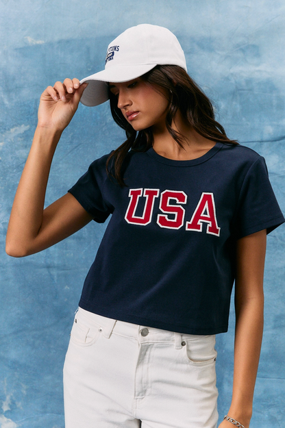 LE LIS EMBROIDERED USA BABY TEE