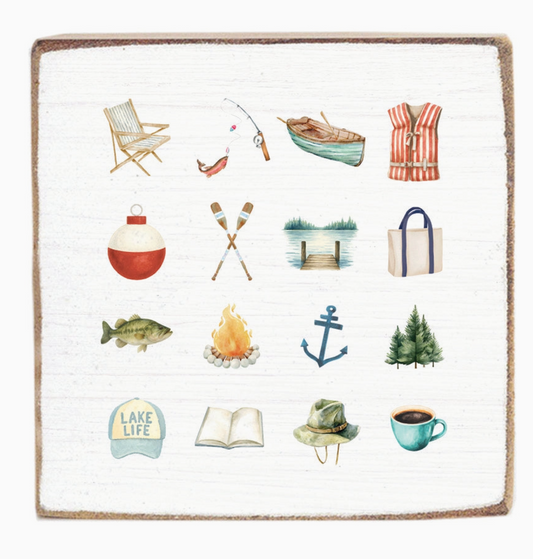 RUSTIC MARLIN LAKE ICONS BLOCK SIGN