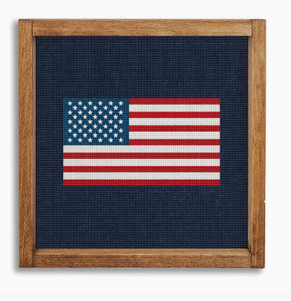 RUSTIC MARLIN USA FLAG NEEDLEPOINT WALL ART