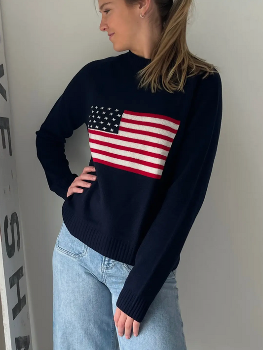 PINK PINEAPPLE CASHMERE AMERICAN FLAG SWEATER