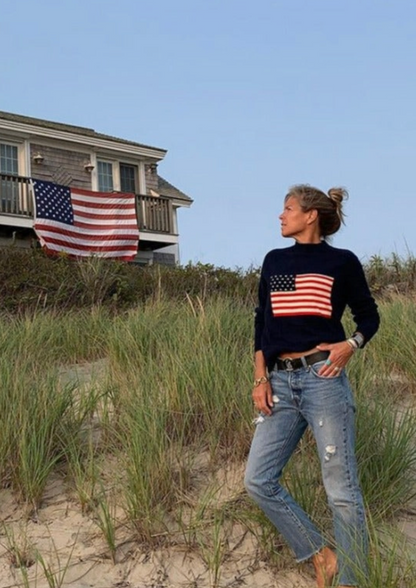 PINK PINEAPPLE CASHMERE AMERICAN FLAG SWEATER