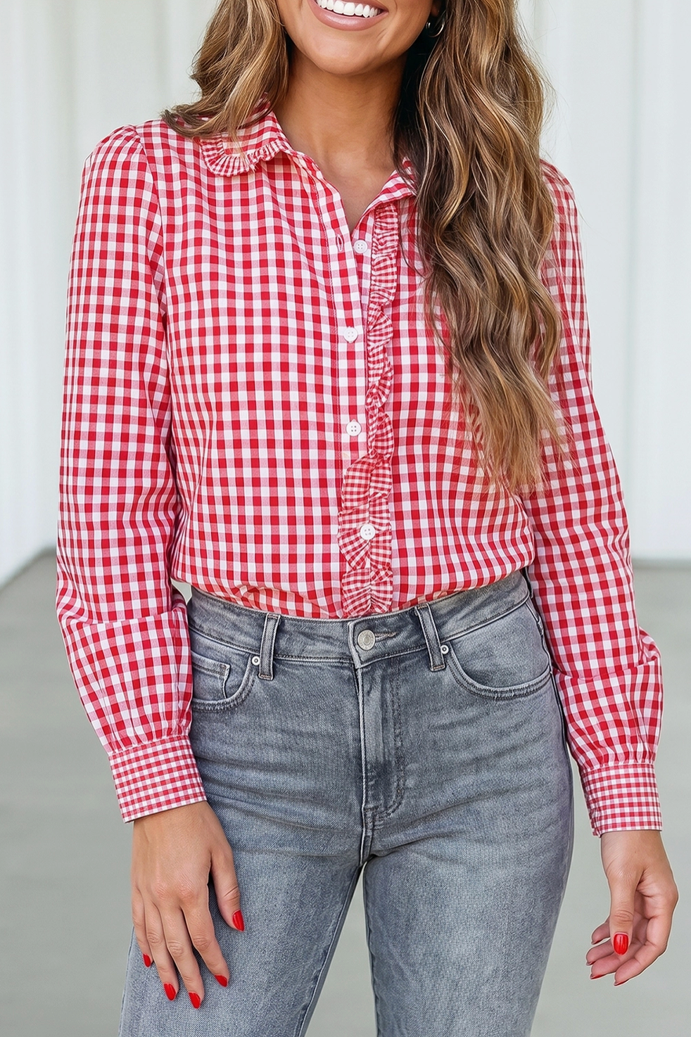 LA SOCIETY RED GINGHAM BUTTON DOWN