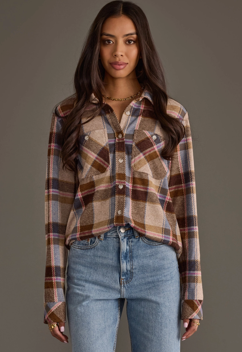 PANACHE PRETTY IN PLAID BUTTON UP TOP