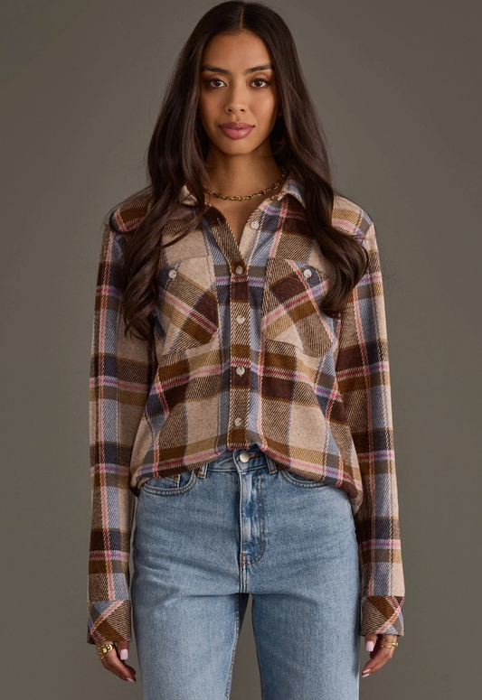 PANACHE PRETTY IN PLAID BUTTON UP TOP