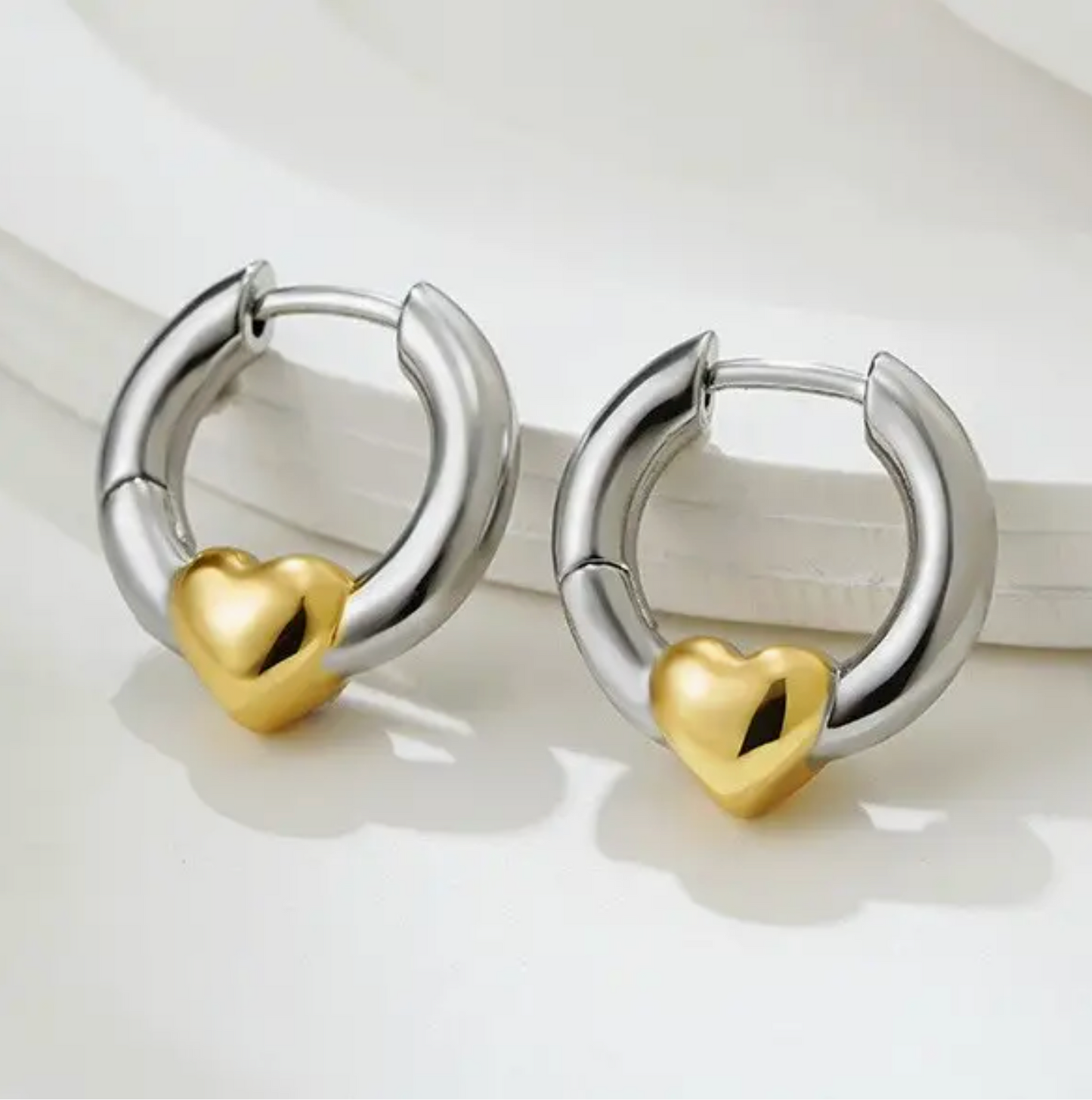 JOSSLYN TWO TONE HEART HUGGIE HOOPS