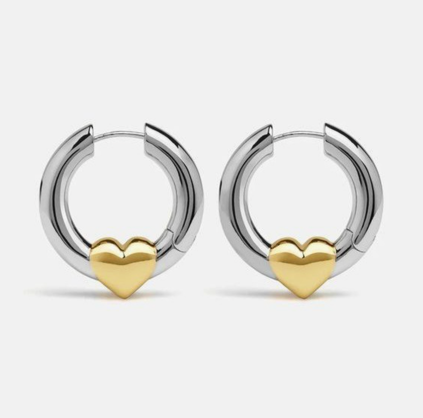 JOSSLYN TWO TONE HEART HUGGIE HOOPS