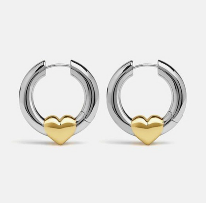 JOSSLYN TWO TONE HEART HUGGIE HOOPS