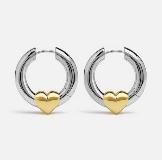 JOSSLYN TWO TONE HEART HUGGIE HOOPS
