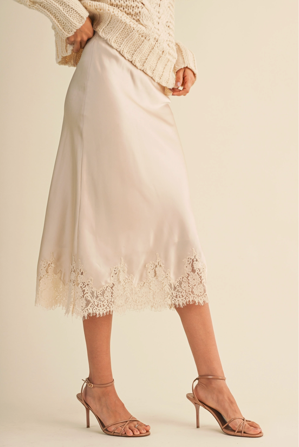 KLESIS LACE SATIN MIDI SKIRT