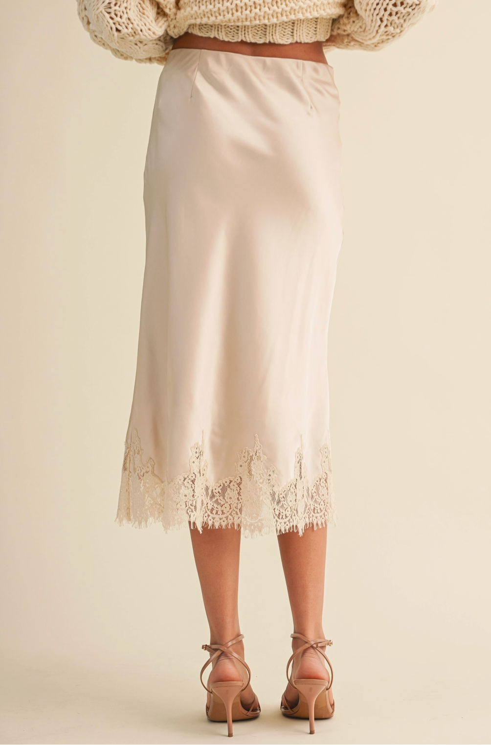 KLESIS LACE SATIN MIDI SKIRT