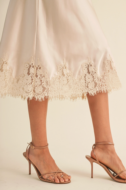 KLESIS LACE SATIN MIDI SKIRT