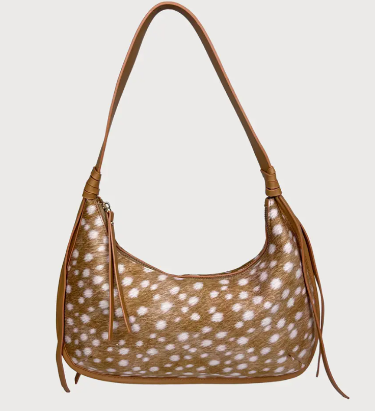 AHDORNED SARA PRINTED SUEDE SHOULDER BAG