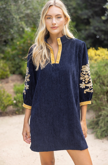 VOY MIDNIGHT GOLD MINI DRESS