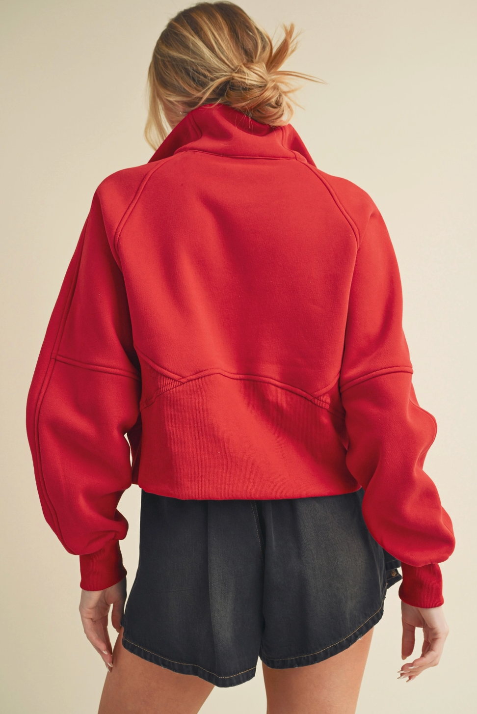 AEMI+CO RED READY HALF ZIP SWEATSHIRT