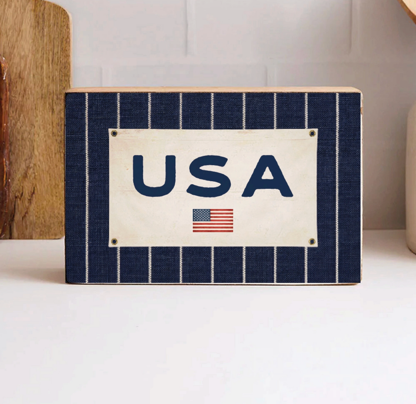 RUSTIC MARLIN FLAG BANNER BLOCK SIGN