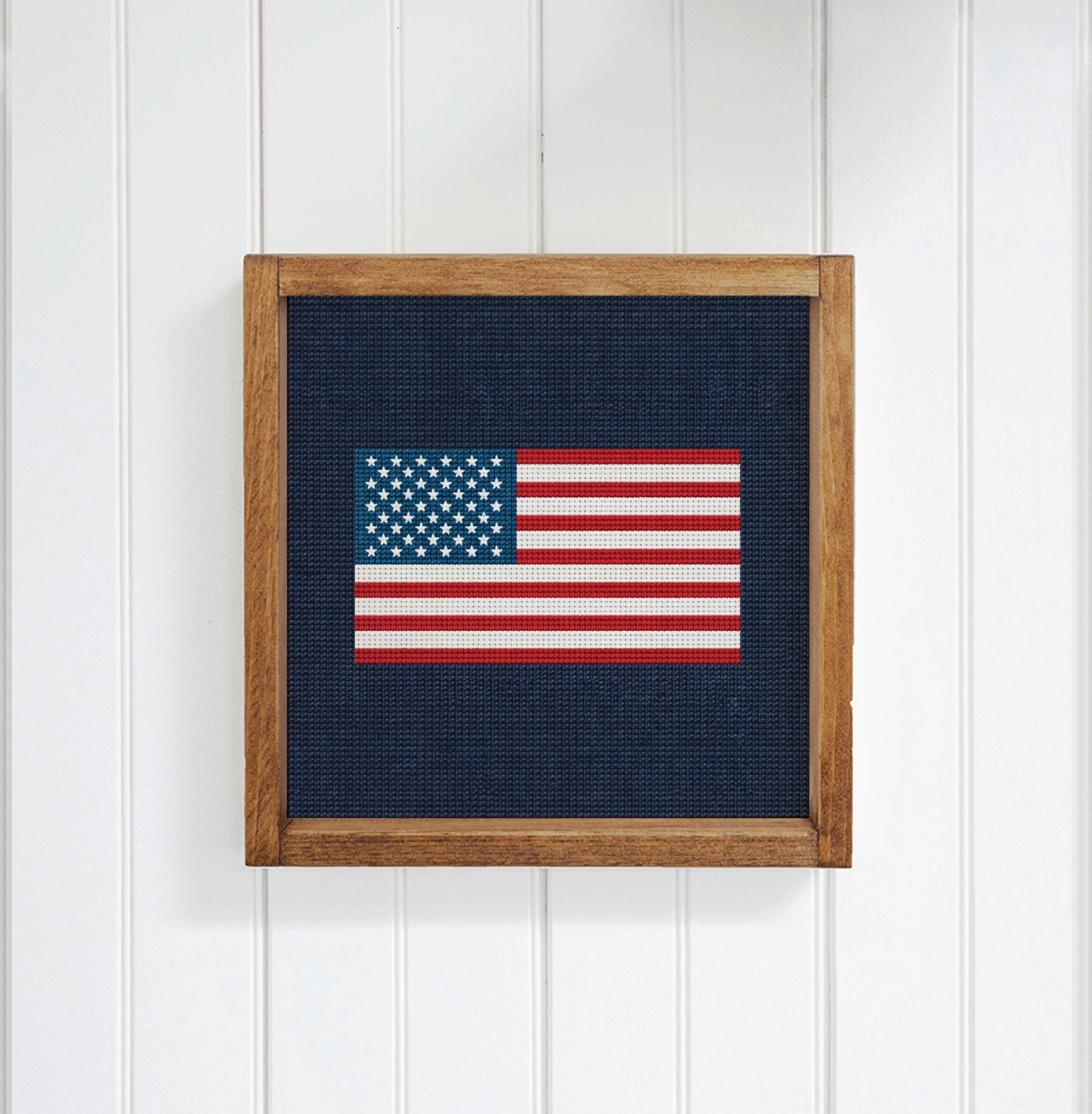 RUSTIC MARLIN USA FLAG NEEDLEPOINT WALL ART