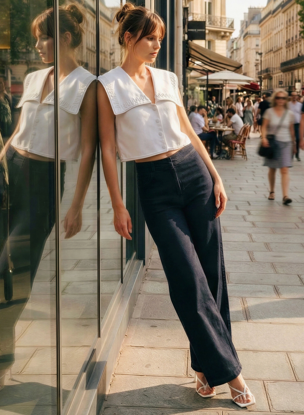 CAMELLIA RIPPLE DENIM TROUSERS
