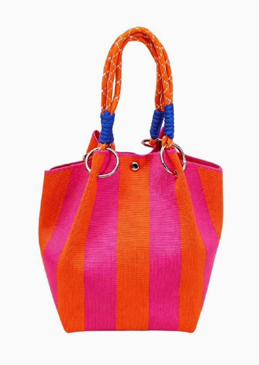 VANILLA MONKEY CABANA STRIPE BUCKET BAG