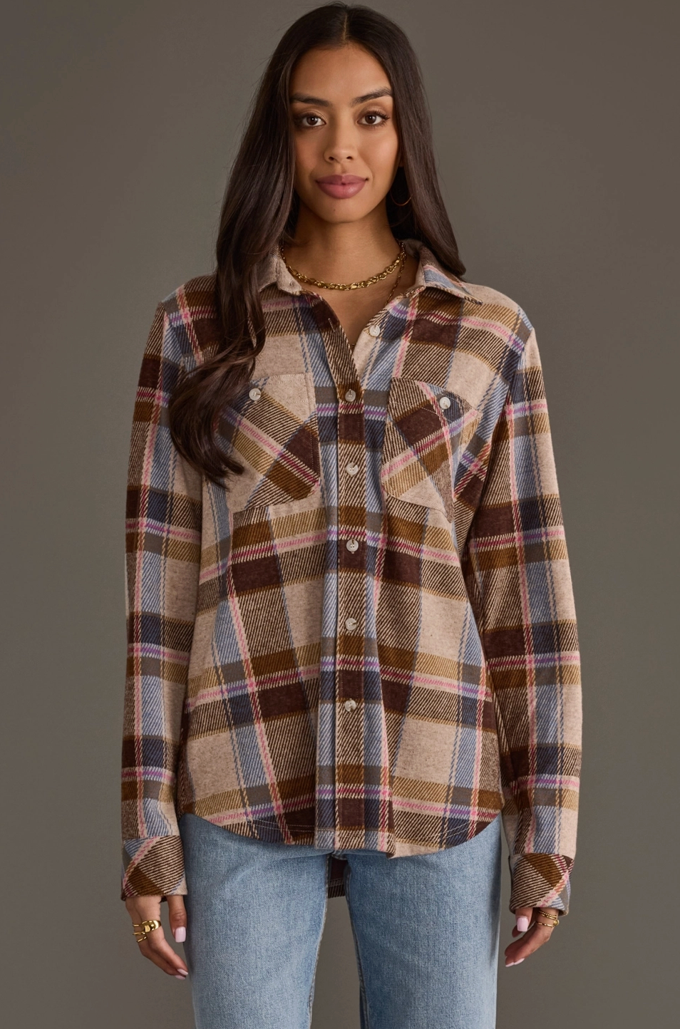 PANACHE PRETTY IN PLAID BUTTON UP TOP
