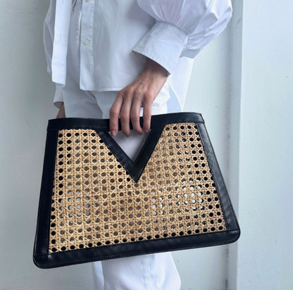 ADORNIA RATTAN KANE CLUTCH