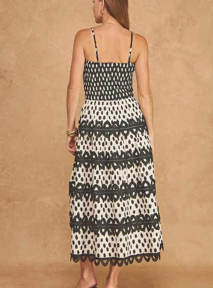 STRUT & BOLT DOT AND LACE MIDI DRESS