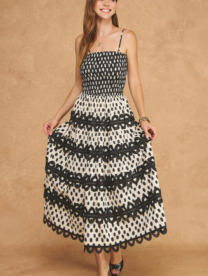 STRUT & BOLT DOT AND LACE MIDI DRESS