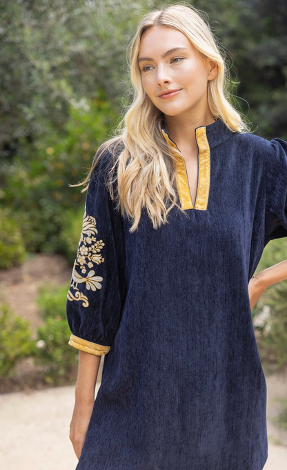 VOY MIDNIGHT GOLD MINI DRESS
