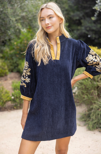 VOY MIDNIGHT GOLD MINI DRESS