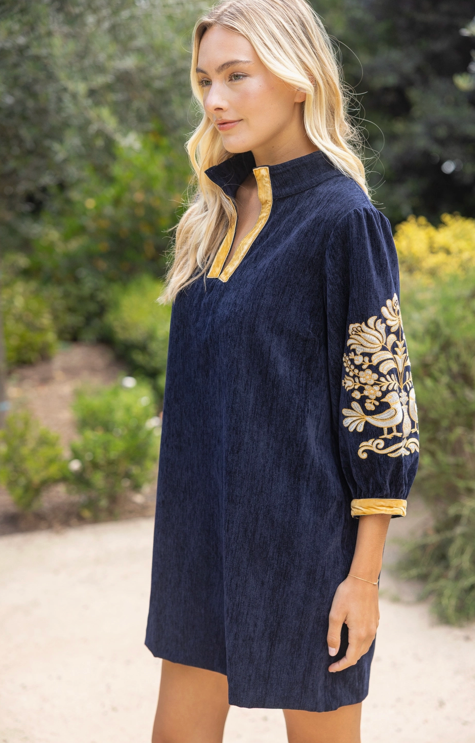 VOY MIDNIGHT GOLD MINI DRESS