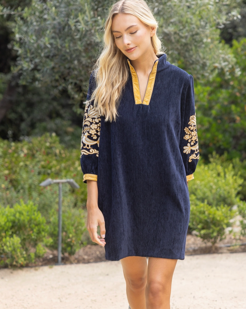 VOY MIDNIGHT GOLD MINI DRESS