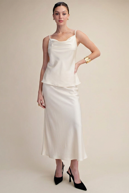GLAM SATIN STAPLE COWL NECK CAMI