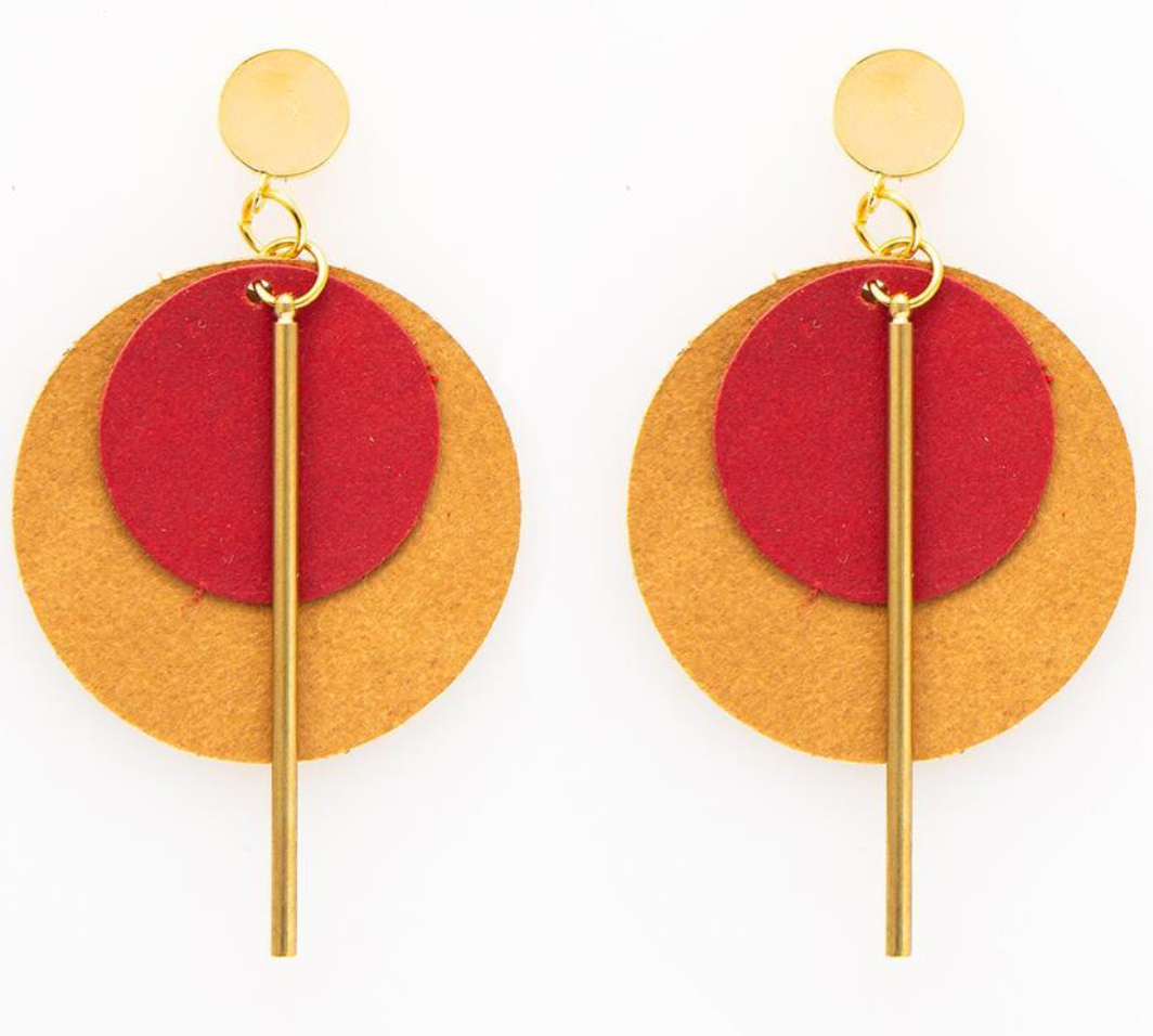 INK + ALLOY LEATHER CIRCLE AND BRASS EARRINGS