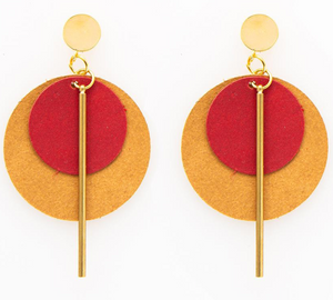 INK + ALLOY LEATHER CIRCLE AND BRASS EARRINGS