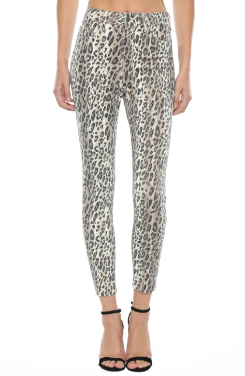 CELLO HIGH RISE LEOPARD PRINT CROP SKINNY JEANS