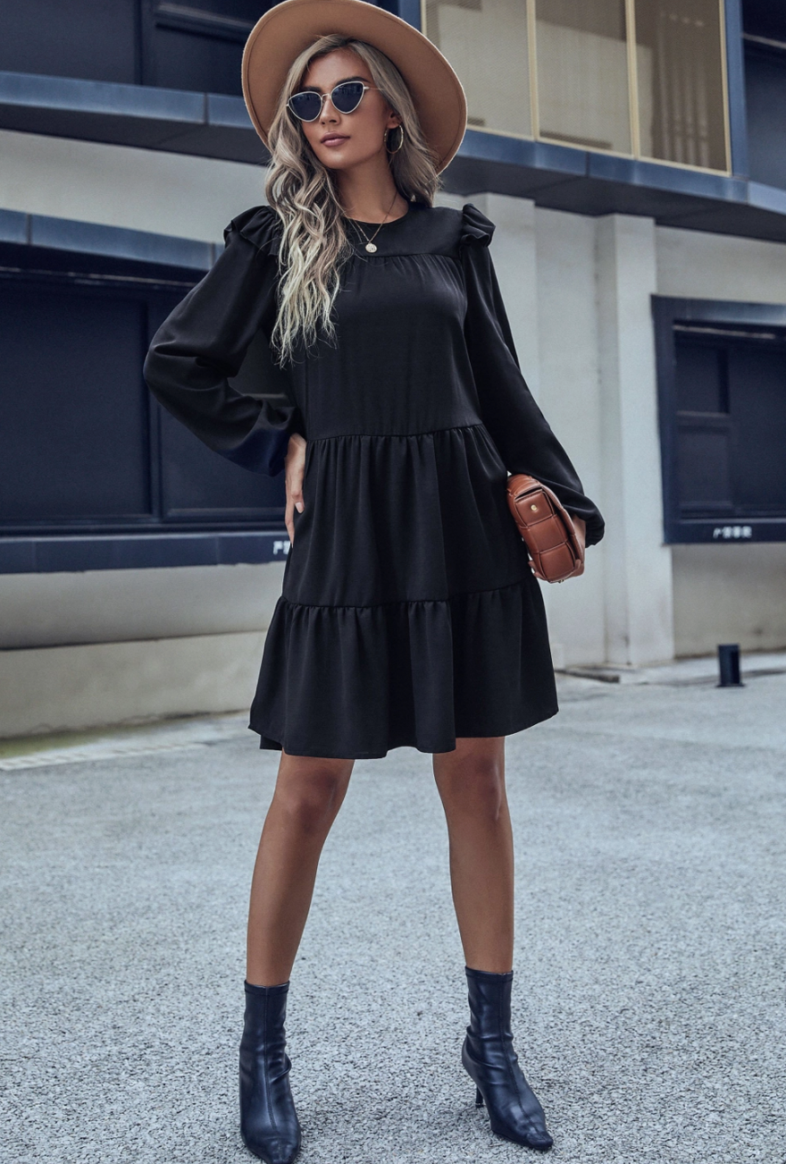 ANNA-KACI BLACK TIERED DRESS