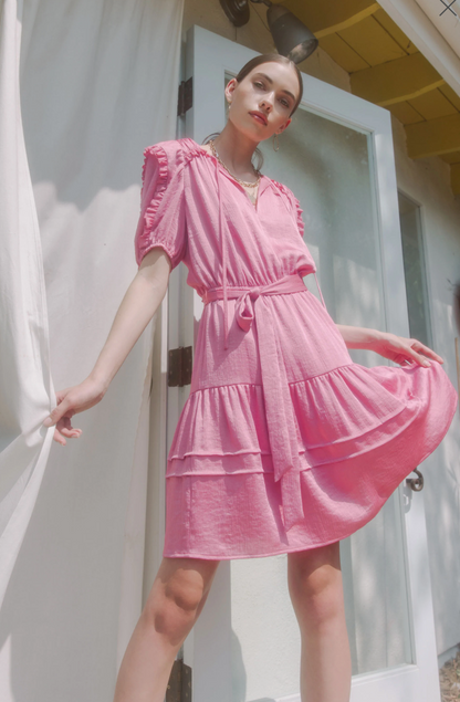 CURRENT AIR RUFFLED PINK DRESS