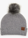 C.C. SOLID BOUCLE YARN BEANIE WITH POM HAT