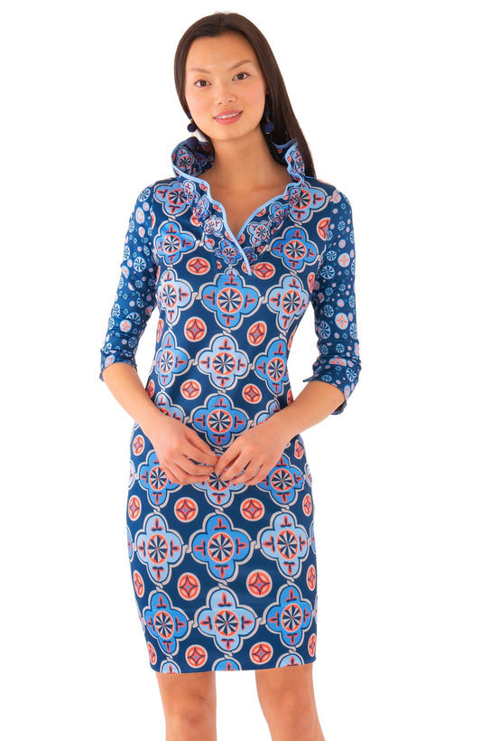 GRETCHEN SCOTT RUFFLENECK SUNDIAL DRESS
